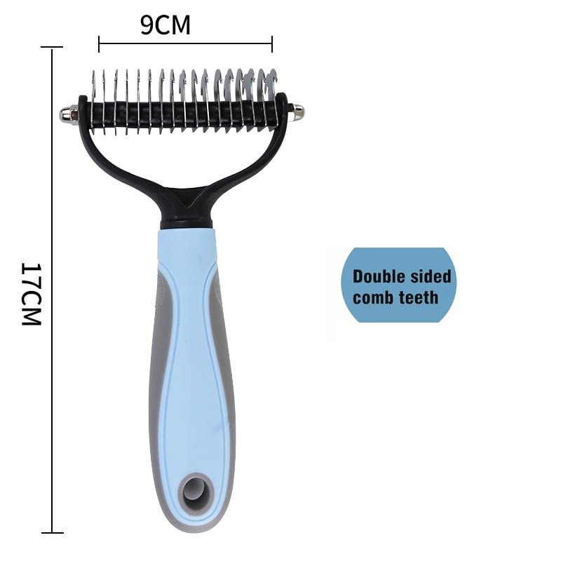 Double Sided Pet Dematting Comb - Effortless Detangling and Deshedding Tool for Dogs Cats, Tangle-Free Grooming with Blue Handle - PawsPlanet Australia