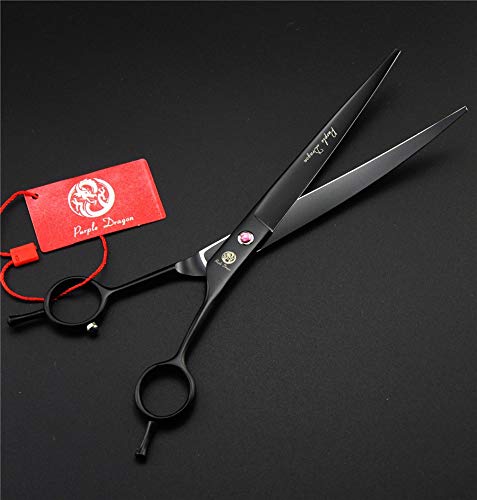 Purple Dragon 8.0 inch Dog Hair Cutting, Curved and Thinning Scissors Shear Pet Grooming Tool Kit Black - PawsPlanet Australia