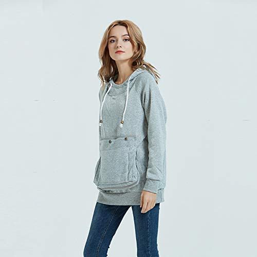Pet Pouch Hoodie Long Sleeve Fleece Kitten Puppy Holder Carrier Sweatshirt for Women Light Grey Small - PawsPlanet Australia