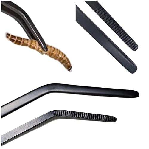 MRTIOO Reptile Stainless Steel Long Tweezers Feeding Tongs, Lizards Snake Gecko and Tarantula Supplies, Aquarium Fish Tank Tools - Black 2Pcs - PawsPlanet Australia