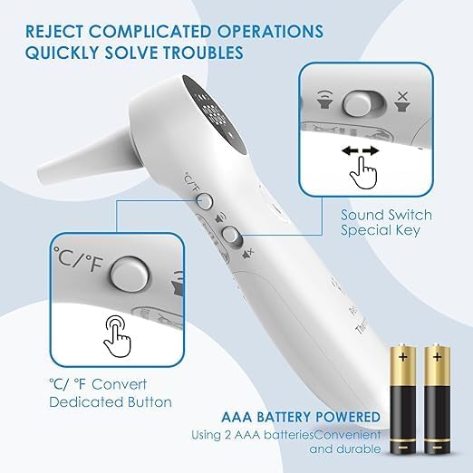 Ear Thermometer for Dogs, Cats and Livestock with Long Probe, Switching to C/F, Mute Button, 1 Second Measurement