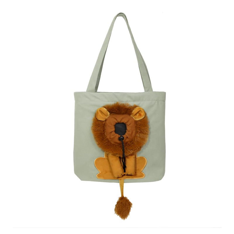 Lion-Shaped Pet Canvas Shoulder Bag Portable Cat Carrier Tote Bag Breathable Dog Carrying Case Outdoor Travel Handbag for Small Cat Dog Pet light grey - PawsPlanet Australia