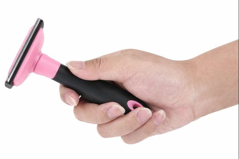 Professional Pet Deshedding Tool & Grooming Brush for Dogs & Cats – Stainless Steel Blade – For Short & Long Hair – Small / Medium / Large Breeds (Pink) Pink