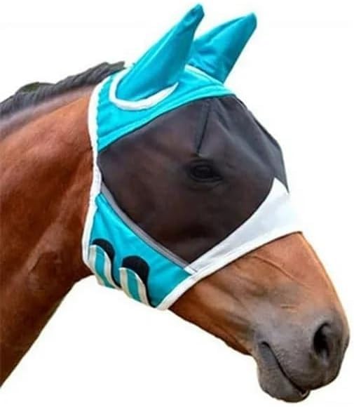 Horse Fly Mask， Horse Fly Mask with Cover Uv Protection,Fly Masks for Horses with Ears (Blue, L) BLUE