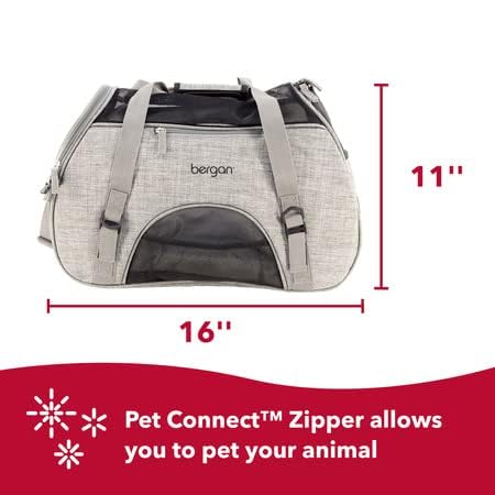 Coastal Pet Bergan Comfort Carrier - Breathable Travel Carrier for Dogs & Cats - Heather Grey, 16" x 8" x 11" - PawsPlanet Australia