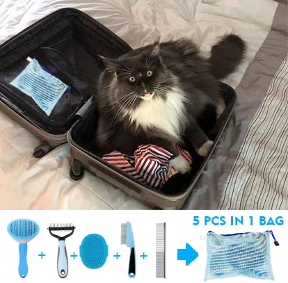 Dog Brush Grooming Kit 5PCS - Dog Brush for Shedding,Puppy Brush and Flea Comb for Dogs, Slicker Brush Comb and Dog Hair Brush Set Blue, Grooming at Home or Travel B-Blue 5 Kits - PawsPlanet Australia