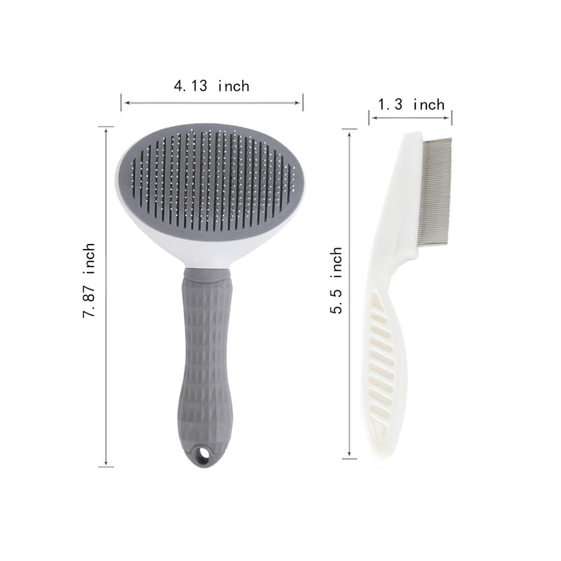 Cat Brush with Release Button, universal for cats and dogs, one click release, brush and flea comb combination set，Pet Hair Comb Tear Stay Removal, knotted skin floating hair tangled fleas (Grey) Grey - PawsPlanet Australia