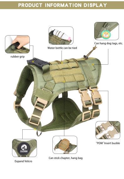 Dog Tactical Vest Harness - for Walking, Training, Camping, Hiking, Hunting – Military Style – Comfortable - Breathable - Reinforced - Very Resistant (Green, Medium) Green - PawsPlanet Australia