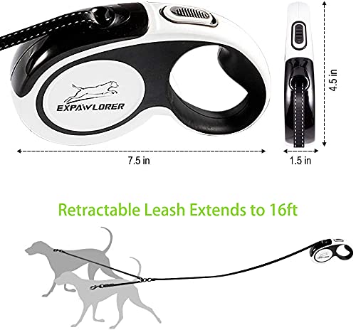 EXPAWLORER Retractable Dog Lead - Tangle-Free Durable Nylon Tape Extendable Dog Lead 5m, Heavy-Duty Double-Headed Leads for Small to Large Dogs Up to 36kg, One-button Brake & Lock for Walking Training - PawsPlanet Australia
