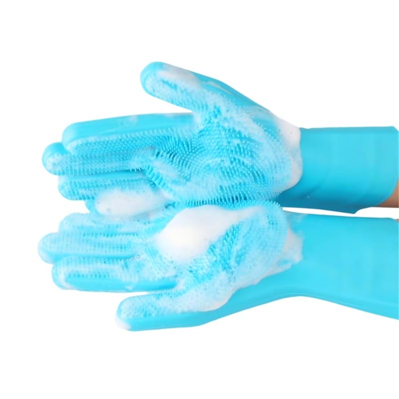 Pet Grooming Gloves, Heat Resistant Silicone Gloves，Silicone Hair Removal Mitt for Dogs and Cats,Cat Bathing Gloves ，Cat and Dog Massage Products， Blue。 - PawsPlanet Australia