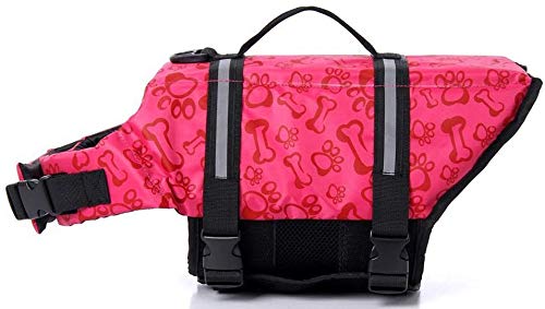 Dog Life Jacket Swimming Safety Coat Floatation Life Vest Life Saver with Handle for Small Dog Puppy Large Dog (Pink Bone, XS) X-Small Pink Bone