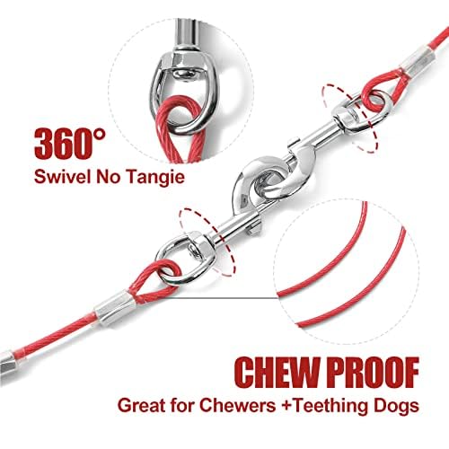 Chew Proof Dog Leash,5Ft Tie Out Cable with Detachable Short Handle,Cable Braided Cord Steel Training Dog Leash for Teething Puppies Small Medium and Large Dogs 5 FT Purple - PawsPlanet Australia