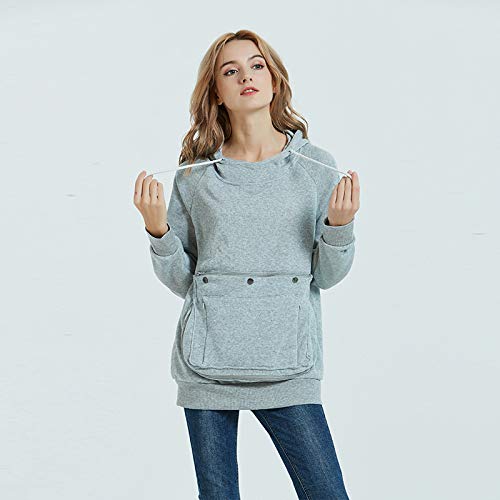 Pet Pouch Hoodie Long Sleeve Fleece Kitten Puppy Holder Carrier Sweatshirt for Women Light Grey Small - PawsPlanet Australia