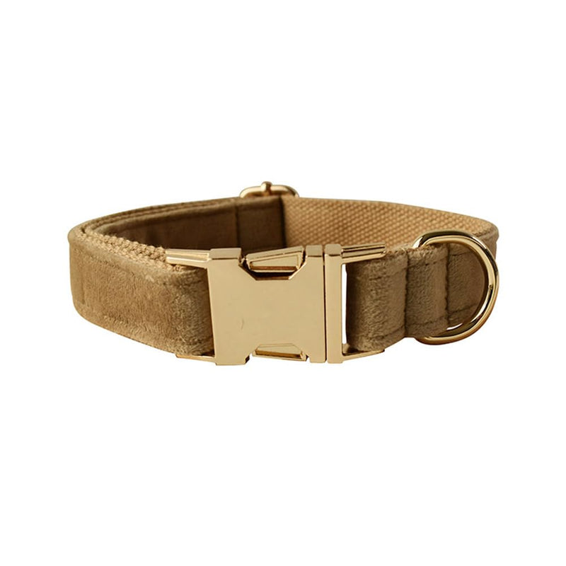 JAY D.L Dog Collar and Leash Set，Soft & Comfy Velvet Dog Collars with Heavy Duty Metal Buckle and Matching Lead Adjustable for Small Medium Large Dogs (Small, Khaki) - PawsPlanet Australia