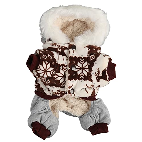 Christmas Dog Hooded Coat Thick Snowflake Elk Dog Winter Jacket for Small Medium Dogs (M) M