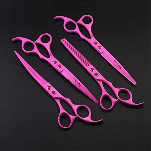 Purple Dragon Professional 7.0 inch 4PCS Pet Grooming Scissors Kit Japan Premium Steel Straight & Curved & Thinning Blade Dog Hair Cutting Shears Set with Case Pink - PawsPlanet Australia