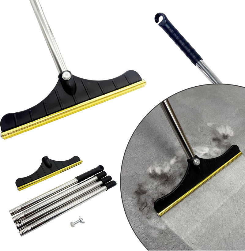B-Land Carpet Rake for Pet Hair Removal, Reusable Pet Hair Removal Tool Cat Dog Hair Remover with 60” Long Adjustable Handle, Carpet Brush Carpet Scraper Pet Hair Remover Broom Black