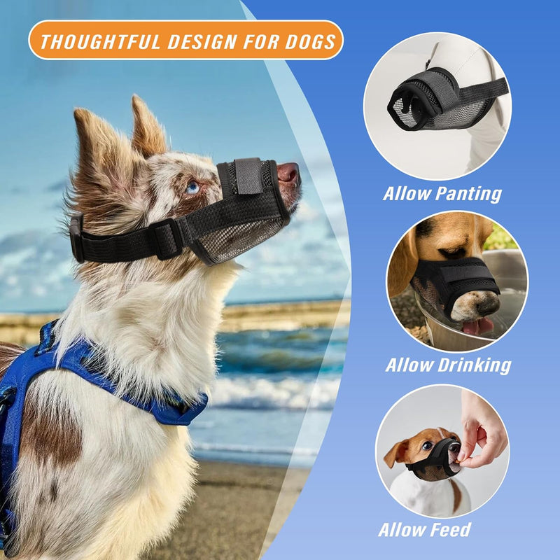 Dog Muzzle, Soft Mesh Muzzle for Large Dog Mouth Guard, Breathable Adjustable Muzzles to Prevent Biting, No Bark Muzzle for Dogs Allow Panting Drinking (Black, L) Black