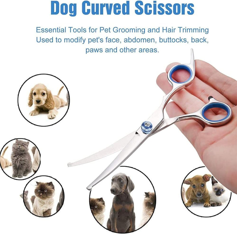 Professional Curved Dog Grooming Scissors with Rounded Tips, Cat Shears, 4CR Stainless Steel Curved Blades, Pet Home Grooming Tools - PawsPlanet Australia