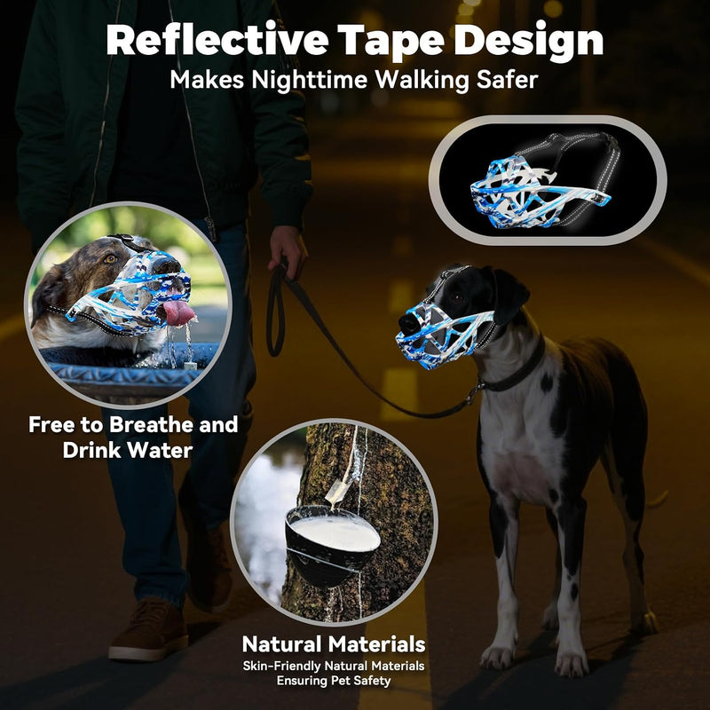 Dog Muzzle to Prevent Biting, Basket Muzzles for Large Medium Small Dogs Allows Panting Drinking Anti Chewing, Perfect for Grooming Trimming Training and Aggressive Reactive Dog (Blue, Size 5) Blue