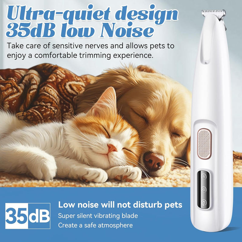 Dog Paw Trimmer with LED Display, 35dB Low Noise Electric Dog Clippers for Grooming, Cordless 20mm-Blade for Trimming Dog's Hair Around Paws, Eyes, Ears, Face, Rump with LED Light (White) White - PawsPlanet Australia