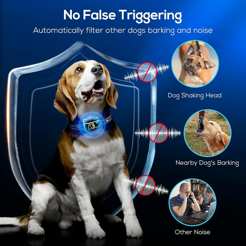 No Shock Bark Collar for Small Dogs 8-40 lbs - Beep & Vibration, Smart Screen, 5 Sensitivity, Anti-False Trigger, Magnetic Rechargeable, IP67 Waterproof, Black/Black Adjustable