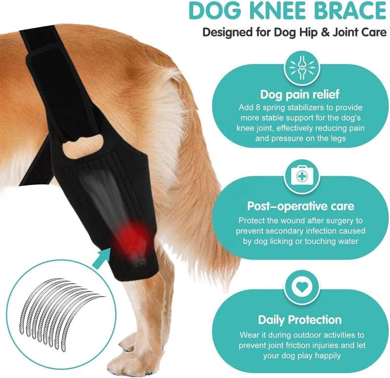Dog Knee Brace, Dog Leg Brace for ACL Support with Cruciate Ligament Injury, Knee Cap Dislocation, Joint Pain and Muscle Sore, Adjustable Dog ACL Brace with 10 Side Stabilizers, Pet Brace (L) L