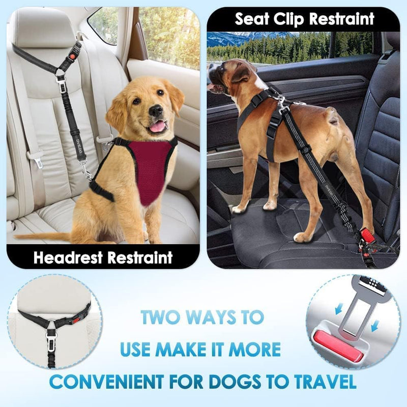 Car Dog Seatbelt Adjustable with Elastic Bungee Headrest Restraint with Elastic Bungee and Reflective Stripe Connect with Dog Harness in Vehicle for Travel Daily Use Dog Car Safety