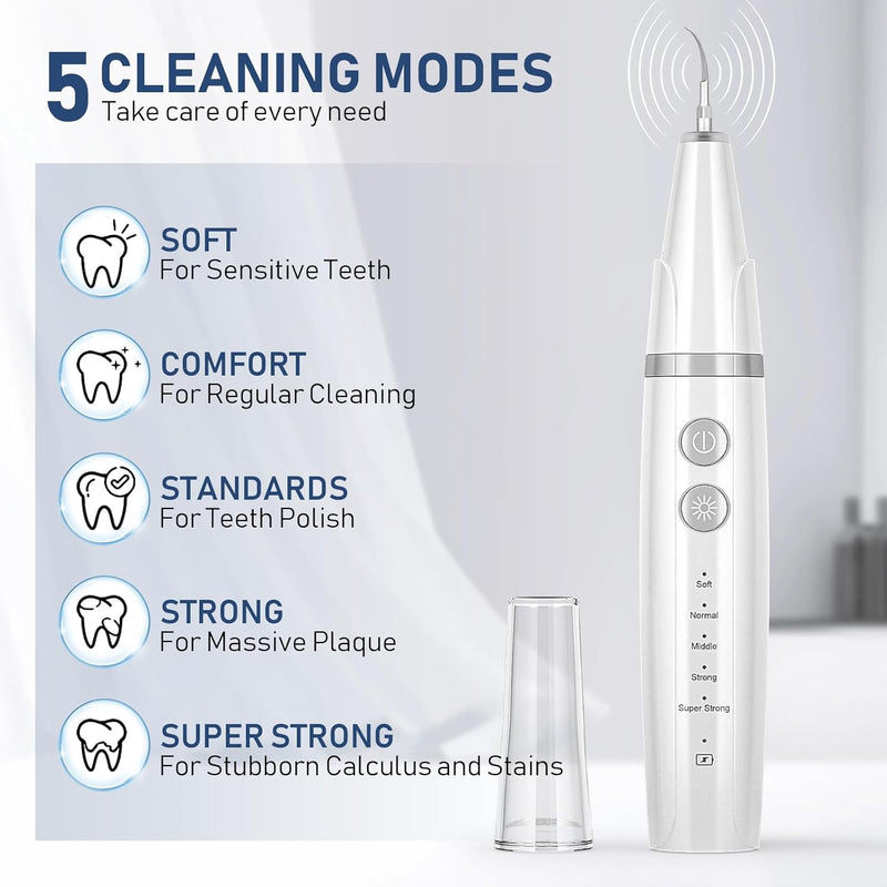 Plaque Remover for Teeth, 4-Mode Electric Tartar Remover with LED Light, Rechargeable Teeth Cleaning Kit, Dental Tools Set with 3 Replaceable Heads