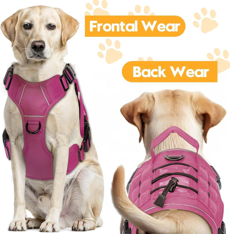 Tactical Dog Harness for Large Dogs,No Pull Military Dog Vest with Handle,Reflective Heavy Duty Pet Harness for Walking Hiking Training Pink L Hot Pink - PawsPlanet Australia