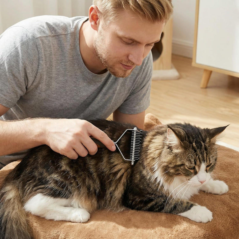 Pro Large 2-Sided Undercoat Rake, Deshedding Dematting Comb, Detangler Brush for Mats, Tangles & Shedding, Stainless Steel Blades, ABS Handle, Ideal for Long Haired Cats, Dogs and Rabbits - PawsPlanet Australia