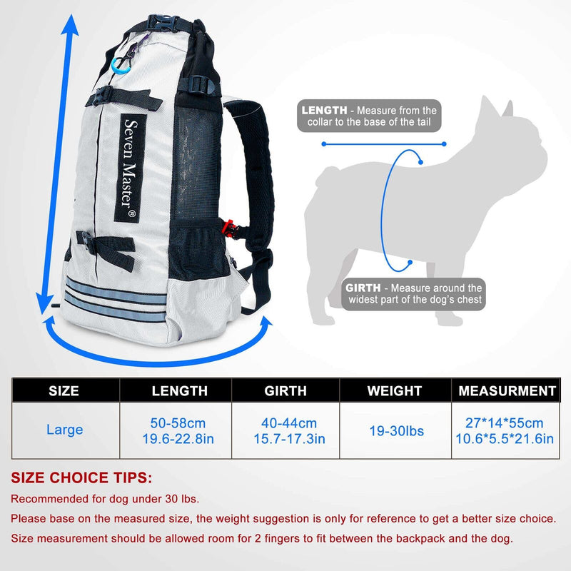 RC GearPro Dog Carrier Backpack,Adjustable Pet Carrier Backpack Travel Bag Pet Backpack Legs Out, Easy-Fit for Small Medium Dogs for Travel, Hiking, Outdoor Use M (23x12x49cm) Gray - PawsPlanet Australia