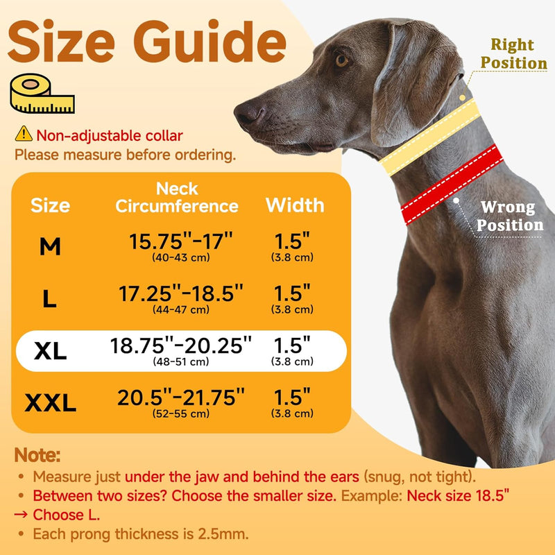 Prong Dog Training Collar with Protector, Steel Chrome Plated Dog Prong Collar, Pinch Collar for Dogs (L-21.6 inch, 16''-20'' Neck, Black)