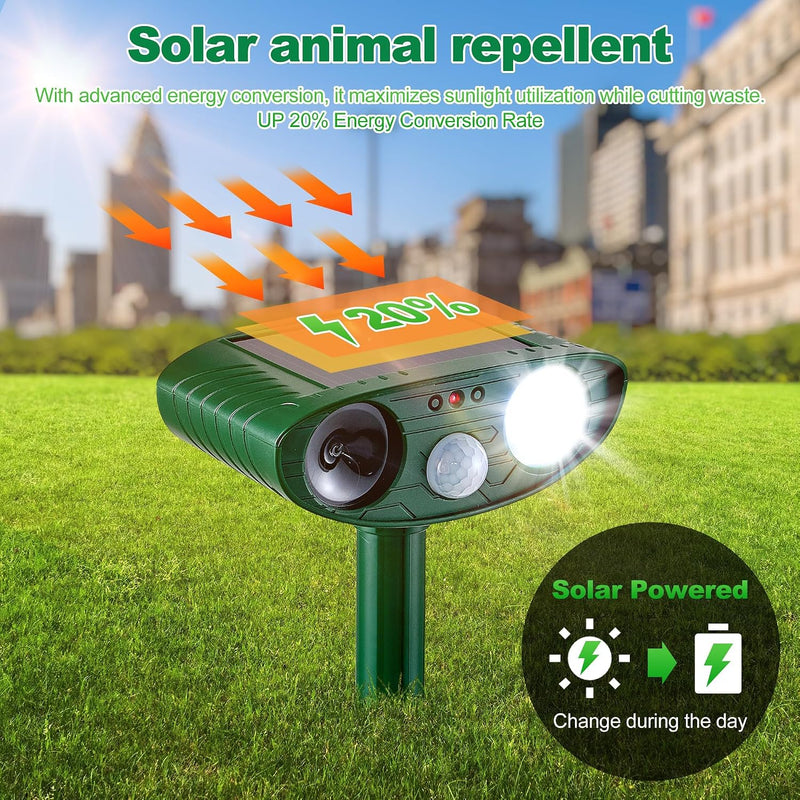 2025 Solar Animal Repellent,Upgraded Ultrasonic Cat Repellent Outdoor,Waterproof Deer Deterrent for Bird Dog Skunk,Squirrels Deterrent with Motion Detection Flash Lights for Farm Patio (2 Pack) 2