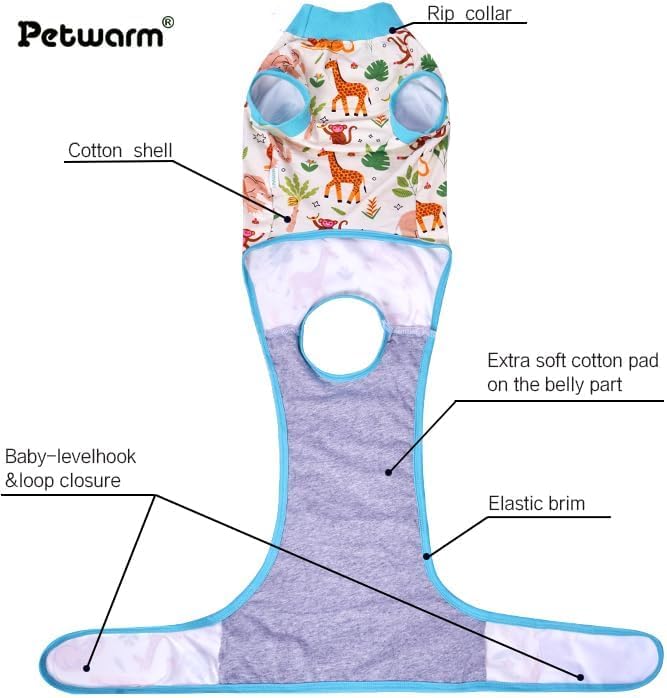 PetWarm Dog Surgery Suit, Surgical Suit for Dogs Female Spay Male Neutered, Dog Onesie for Surgery, Anti-Licking Dog Surgery Recovery Suit, Zoo Pattern, Green, XL X-Large