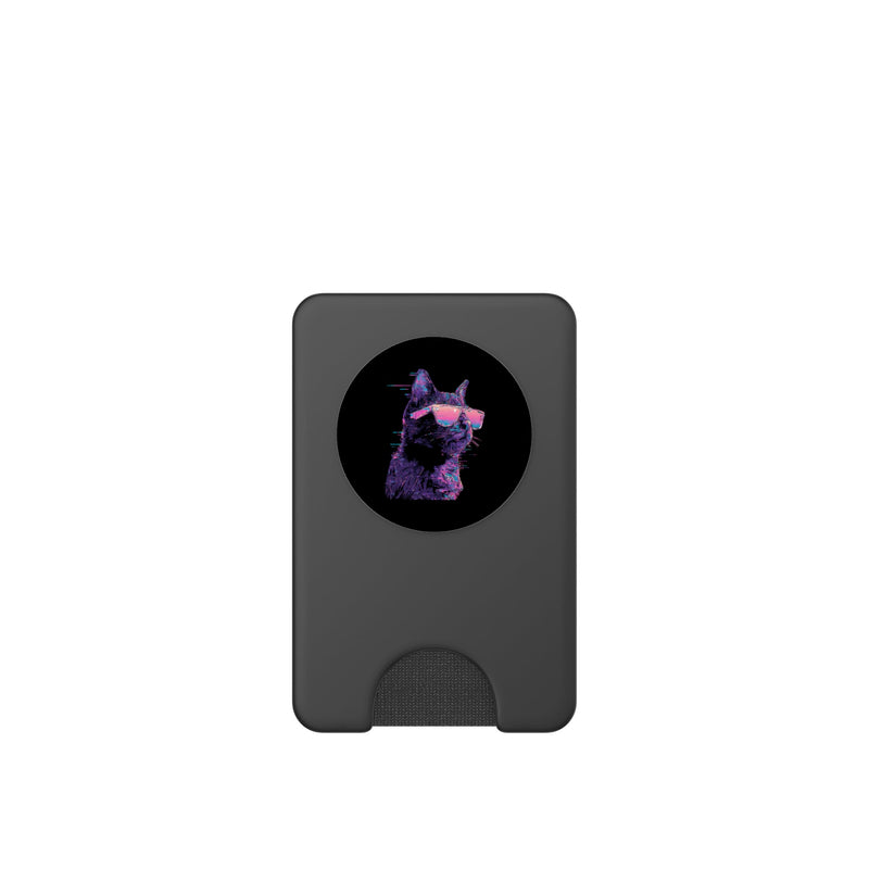 Cat Retro Lover Pet Animal Glitch Art Sunglasses PopSockets PopWallet for MagSafe Magnetic PopWallet - PawsPlanet Australia