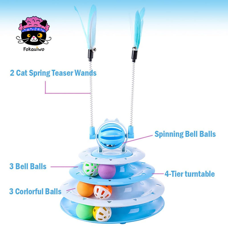 Kitten Toys, Interactive Cat Toys for Indoor Cats, Cat Puzzle Toy, Kitty Toys,cat Toys for Bored Indoor Adult Cats, Cat Ball Toy, Cat Tower with 2 Cat Teasers (Blue) Blue - PawsPlanet Australia