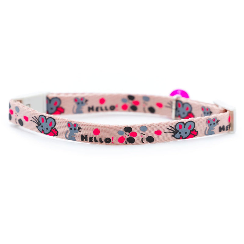 Jeffers Pet Cat Collar with Bell – Durable Breakaway Plastic Buckle Safety Collar for Kittens & Adult Cats, Adjustable Single-Ply Nylon, Indoor & Outdoor Use – Hello Mouse Design, Light Pink Hello Light Pink