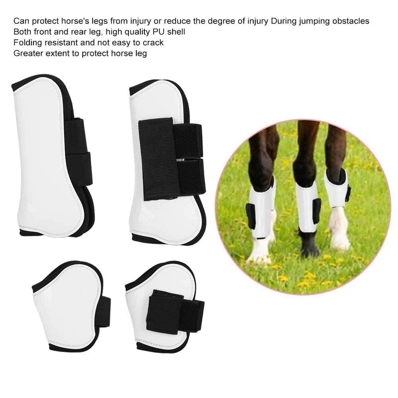 Horse Tendon Boots Open Front/Fetlock Boot for Horse, 4PCS White PU Shell Horse Front Back Leg Guard Boot Wrap Protector Riding Equipment During Jumping Obstacles
