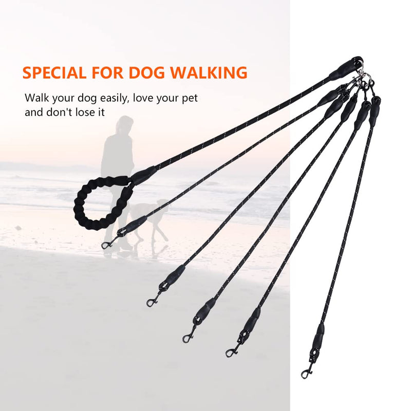 Five Dog Leash,Comfortable 5 Dog Leash with Reflective,360 Swivel No Tangle Five Dog Training Leash,for Multiple Large Medium Small Dogs (Black, Five Leashes) Black - PawsPlanet Australia