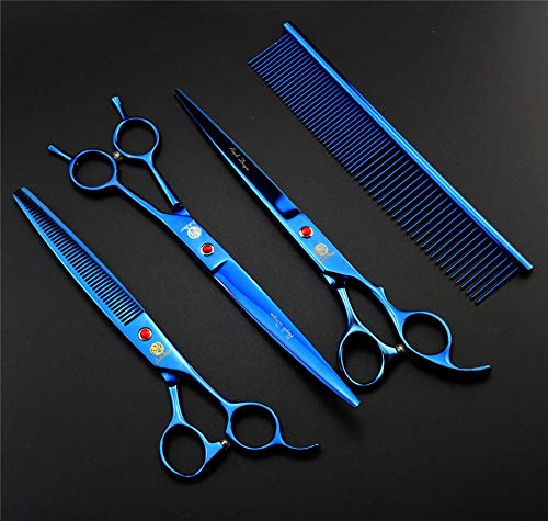 Purple Dragon 8.0 inch Dog Hair Cutting, Curved and Thinning Scissors Shear Pet Grooming Tool Kit Blue - PawsPlanet Australia