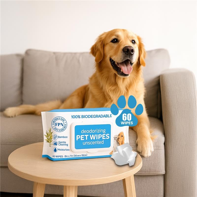 FPN Pet Cleaning Wipes – Unscented Bamboo Grooming Wipes for Dogs & Cats – No Alcohol or No Harsh Chemicals – Soft – 7x8 in (4 CT) 4 CT - PawsPlanet Australia