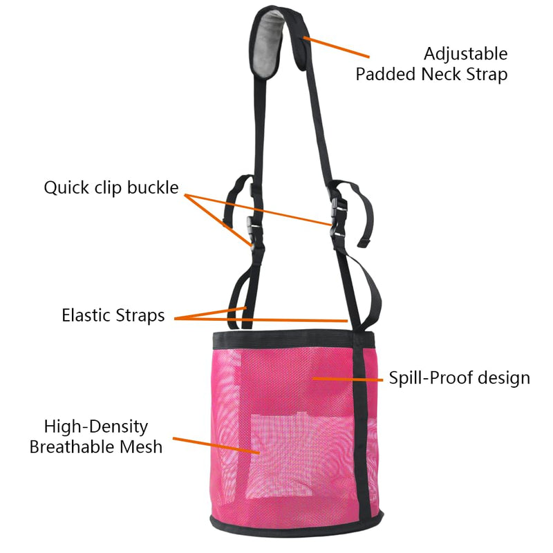 Horse Feed Bag,Heavy Duty Muzzle Feed Bag with Adjustable Strap,Comfort Neck Pad,Nose Pad and Double Waterproof Bottom Mesh Feed Bags for Horse Pack of 2 (Blue+Pink) Blue+Pink