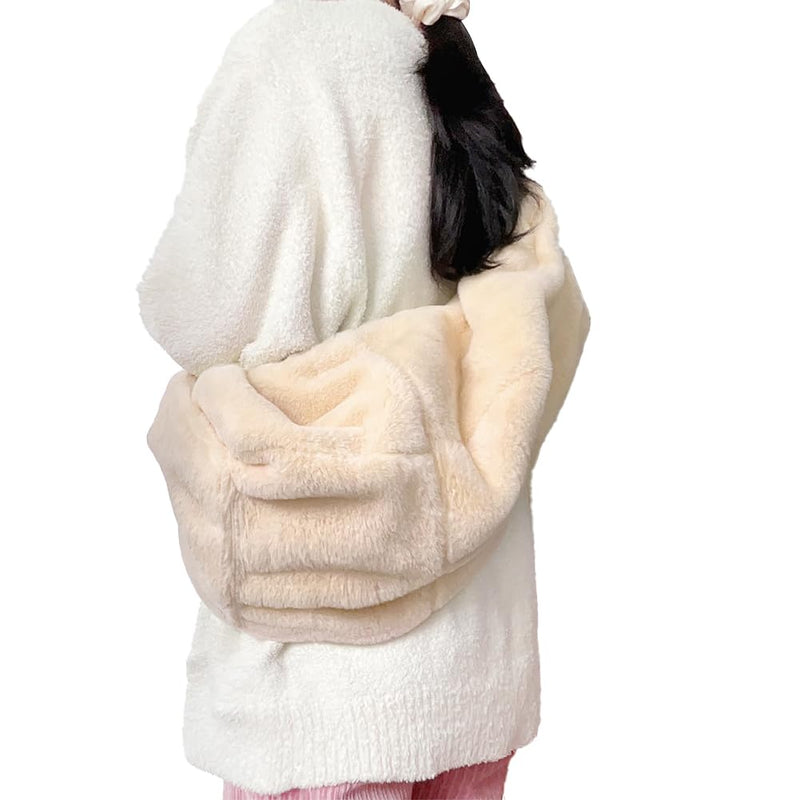 Warm Plush Small Dog Sling Cat Carrier Hand-Free Pet Sling Pet Puppy Travel Bag Cat Carrier Shoulder Bag Outdoor Travel Puppy Bags for Daily Walk Travel Outdoor Beige