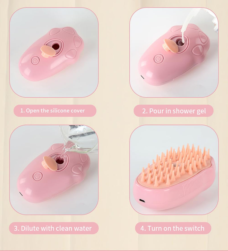 Pet Steam Brush, 3 in 1 Steamy Cat Brush, Silicone Massage Grooming Brush Steamy Dog Brush for Shedding Pet Hair Removal Comb for Cats and Dogs(Pink) Pink - PawsPlanet Australia