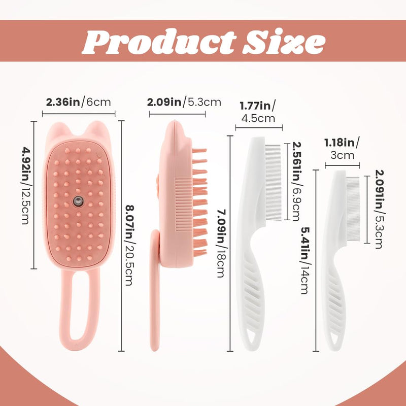 Cat Steam Brush for Shedding, 4 in 1 Rechargeable Steam Brush with Foldable Handle for Cats and Dogs, Pet Comb for Cats, Massage, Cleaning, Shedding & Combing All In One(COLOR:Pink) Pink - PawsPlanet Australia