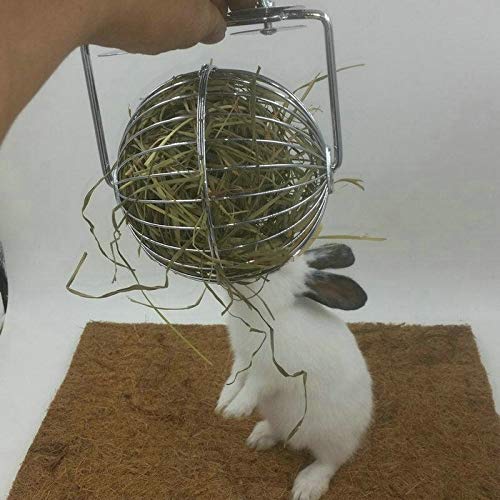 Wontee Rabbit Hay Ball Stainless Steel Hanging Feed Dispenser for Bunny Hamster Guinea Pig Rat Chinchilla B: 5.11inch Silver - PawsPlanet Australia