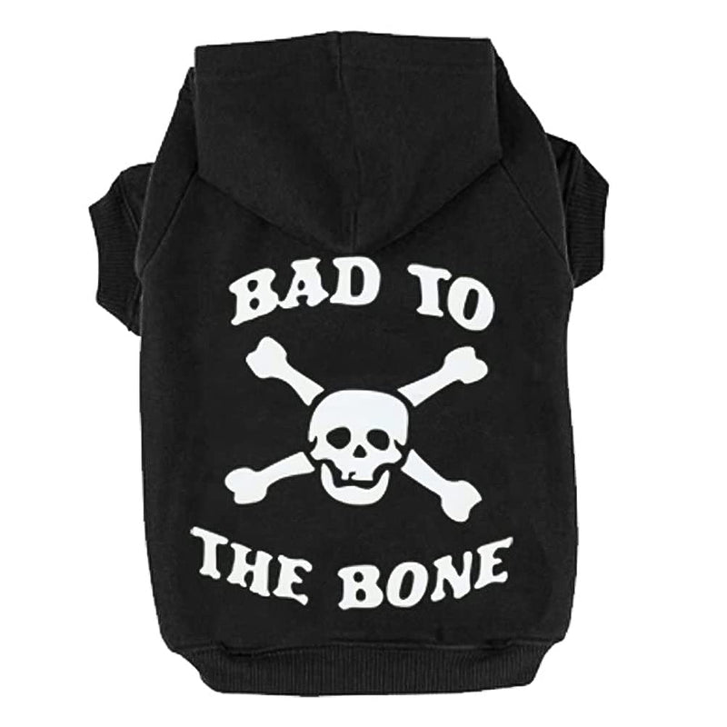 EXPAWLORER Dog Hoodie - Bad to The Bone Lettered Dog Sweatshirt with Hood, Warm Fleece Dog Sweater Clothes with Leash Hole, Cozy Soft Pet Outfit for Small Medium Dogs, M Black