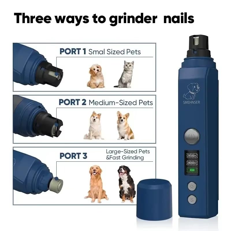 Electric Dog Nail Grinder with 2-Speed Adjustment, USB-C Rechargeable Pet Nail Trimmer for Small, Medium, Large Dogs and Cats, Low Noise and Vibration, LED Lights, LCD Speed Display - PawsPlanet Australia