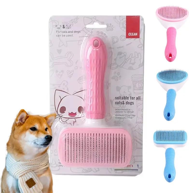 Generic Pink Cat grooming brush, Pet hair brush with Massage Particles, Self Cleaning Dematting Comb for Dogs and Cats, Easy to Use, Ergonomic Handle Design - PawsPlanet Australia